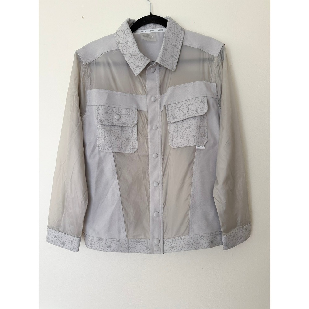 Disney EPCOT Utility Jacket Spaceship Earth Small Grey Geometric Mesh